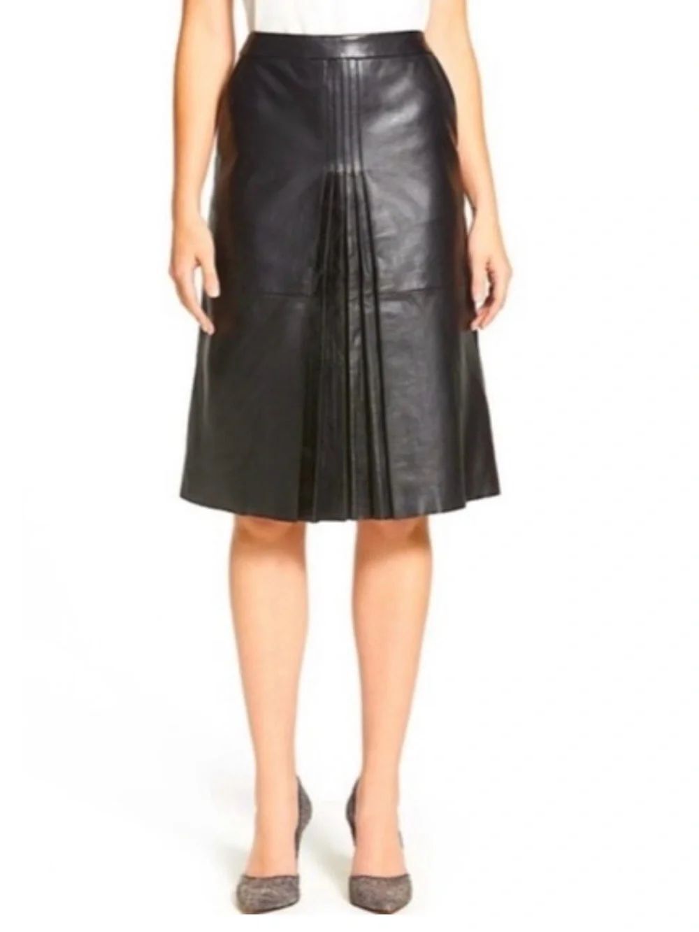 Classiques Entier Black Faux Leather Pleated Midi Skirt